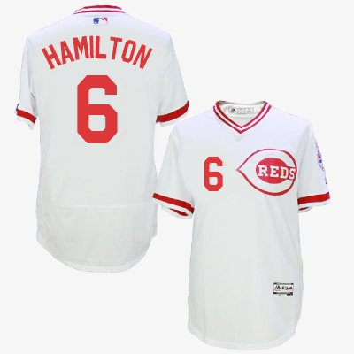 Men MLB Cincinnati Reds #6 Hamilton white throwback 1976 jerseys->cincinnati reds->MLB Jersey